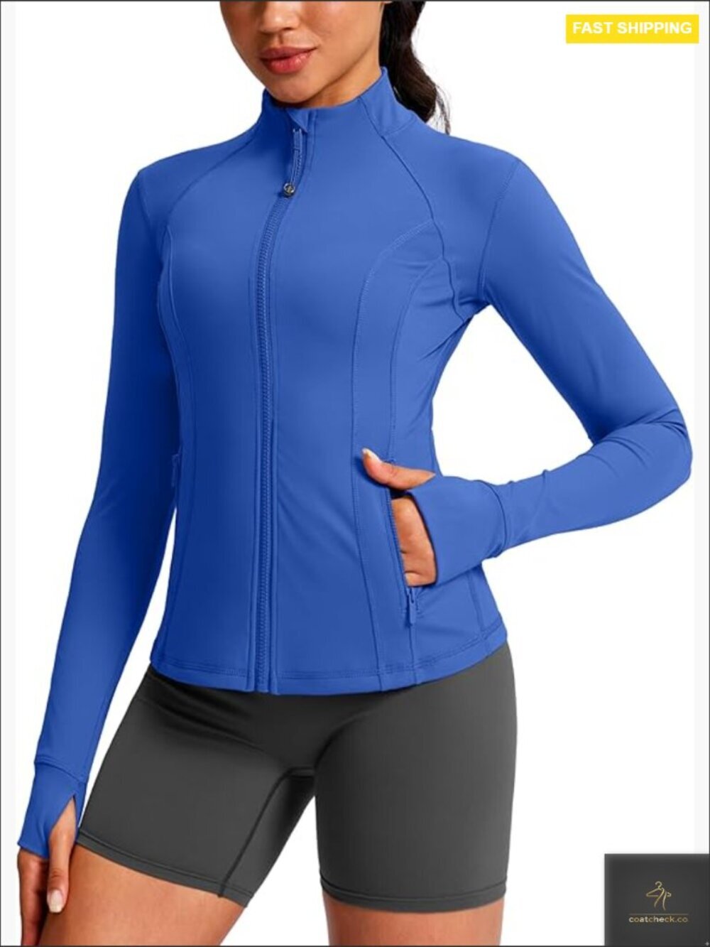 Women's Full Zip Athletic Jacket Extended Waist 4 Pockets Running Yoga